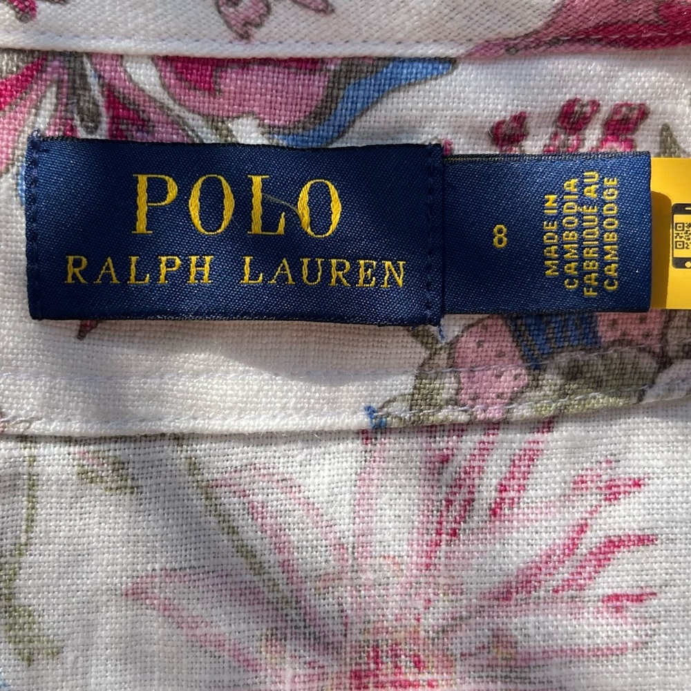 Polo Ralph Lauren Floral 100% Linen V-Neck Midi Dress Pink Elegant 8/M - Picture 2 of 16